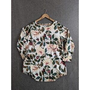 Cellabie Long Sleeve Floral Print Shirt Roll Tab Detai Womans Size 2XL Flaw